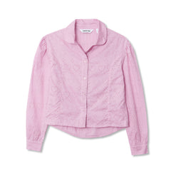 Girls Long Sleeve Woven Hearts Top
