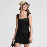 Women's Long Torso NEW Smoothing Square Neck Ruched Swim Dress Swimsuit