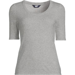 Women's Petite Drapey Rib Fitted Elbow Sleeve Scoop Neck Tee