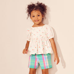 Girls Short Sleeve Smocked Woven Top