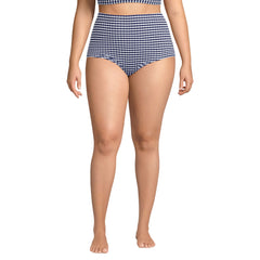 Women's Plus Size Tummy Control Gingham Tugless High Waisted Bikini Bottoms