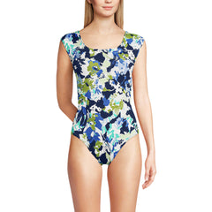 Women's Chlorine Resistant Tummy Control Cap Sleeve X-Back One Piece Swimsuit