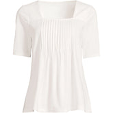 Women's Plus Size Elbow Sleeve Lightweight Jersey Pintuck Square Neck Top
