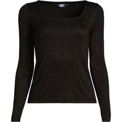Women's Plus Size Long Sleeve Rib Square Neck Tee