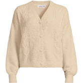 Women's Plus Size Fuzzy Eyelash Cable Cardigan Sweater