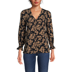 Women's 3/4 Sleeve Lightweight Jersey Button Front Top