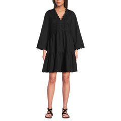 Women's Poplin V Neck Embroidered Dress
