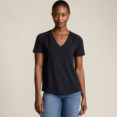 Women's Short Sleeve Lightweight Jersey Gathered Shoulder T-Shirt