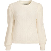 Women's Plus Size Eyelash Fuzzy Pointelle Puff Sleeve Sweater