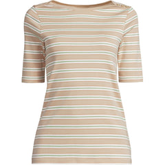 Women's Supima Cotton Elbow Sleeve Boatneck Button Shoulder Tee