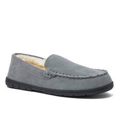 Men's Wide Width Fuzzy Lined Suede Moccasin Slippers