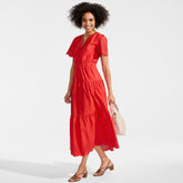 Women's Tiered Cotton Poplin Eyelet Maxi Dress