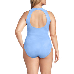 Women's Plus Size Tugless High Neck Portrait Back One Piece Swimsuit