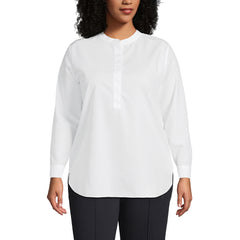 Women's Plus Size No Iron Banded Collar Popover Shirt