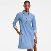 Women's Tall Light Weight Denim Popover At the Knee Dress