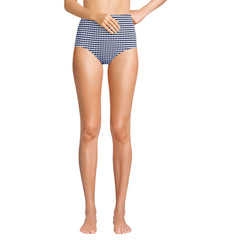 Women's Tummy Control Gingham Tugless High Waisted Bikini Bottoms