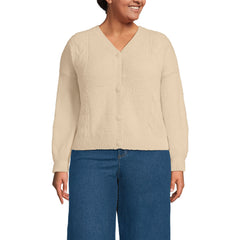 Women's Plus Size Fuzzy Eyelash Cable Cardigan Sweater