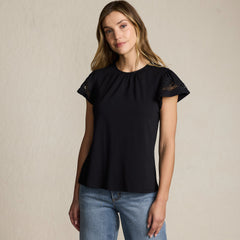 Women's Lightweight Jersey Crew Neck Ruffle Sleeve Flowy Top