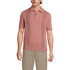 Men's Short Sleeve Vertical Rib Button Down Sweater Polo
