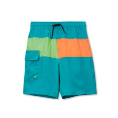 Boys Chlorine Resistant Colorblock Hydroliner Board Swim Trunks