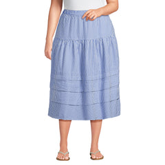Women's Plus Size Seersucker Pull On Midi Skirt