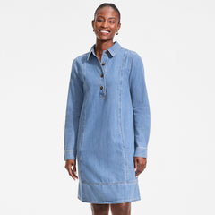 Women's Light Weight Denim Popover At the Knee Dress