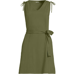Women's Cotton Jersey Shoulder Tie Belted Mini Dress