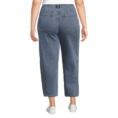 Women's Plus Size Soft Denim Mid Rise Relaxed Straight Crop Patchwork Jeans