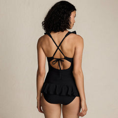Women's Ruffle Plunge Skirted High Leg One Piece