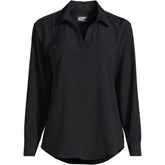School Uniform Women's Plus Long Sleeve Polo Collar Popover Crepe Blouse