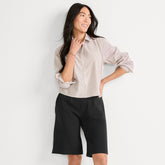 Women's Petite Sport Knit High Rise Pleated 12 Inch Bermuda Shorts