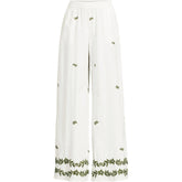 Women's Plus Size Poplin High Rise Extra Wide Leg Embroidered Pants