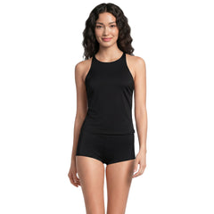 Women's Long Torso Tugless High Neck Strappy Back Tankini Top