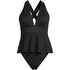 Women's Plus Size SlenderSuit Plunge Ruched X-Back Ruffle Fauxkini One Piece Swimsuit