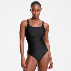 Women's Petite Essential Tie Back Ruched One Piece Swimsuit
