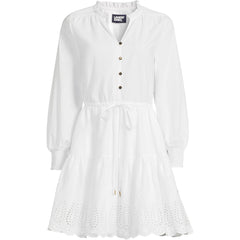 Women's Tall Long Sleeve Eyelet Mini Popover Dress