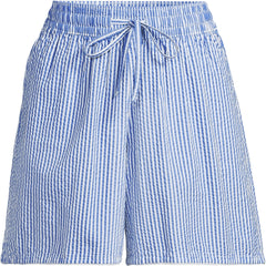Women's Plus Size Seersucker High Rise Pull On 7" Shorts