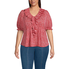 Women's Plus Size Puff Sleeve Slub Ruffle Pintuck Top