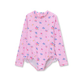 Girls Chlorine Resistant Long Sleeve Ruffle One Piece Swimsuit