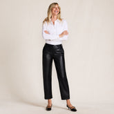 Women Faux Leather Mid Rise Relaxed Straight Leg Crop Pants