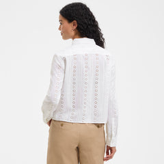 Women's Eyelet Cropped Button Front Shirt