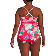 Women's Plus Size V-Neck Plunge X Back Tankini Top
