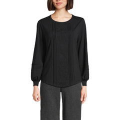 Women's Long Sleeve Lightweight Jersey Pintuck Embroidery Top
