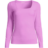 Women's Long Sleeve Tugless Double Layer Square Neck Knit Top