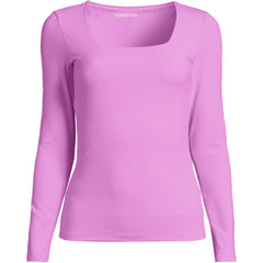 Women's Long Sleeve Tugless Double Layer Square Neck Knit Top