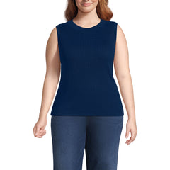 Women's Plus Size Fine Gauge Baby Cable Crew Neck Sleeveless Sweater - Set Top