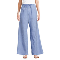 Women's Petite Seersucker High Rise Drawstring Wide Leg Pants