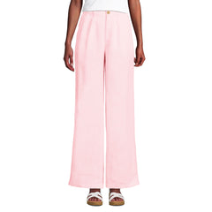 Women's Petite High Rise Wide Leg Linen Pleated Pants