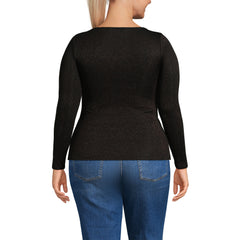 Women's Plus Size Long Sleeve Rib Square Neck Tee