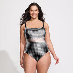 Women's Plus Size Crochet Square Neck High Leg One Piece Swimsuit